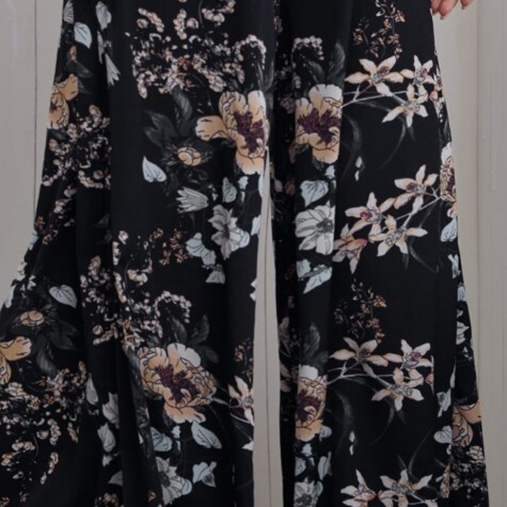 Boho Floral print palazzo wide leg zipper pants - Picture 3 of 4